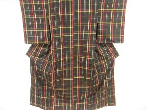 リサイクル　格子織り出し米沢紬着物